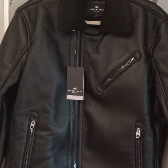 MARC NEW YORK Faux Fur-Trim Spread Collar Faux Leather Jacket Size Medium - Picture 9 of 9